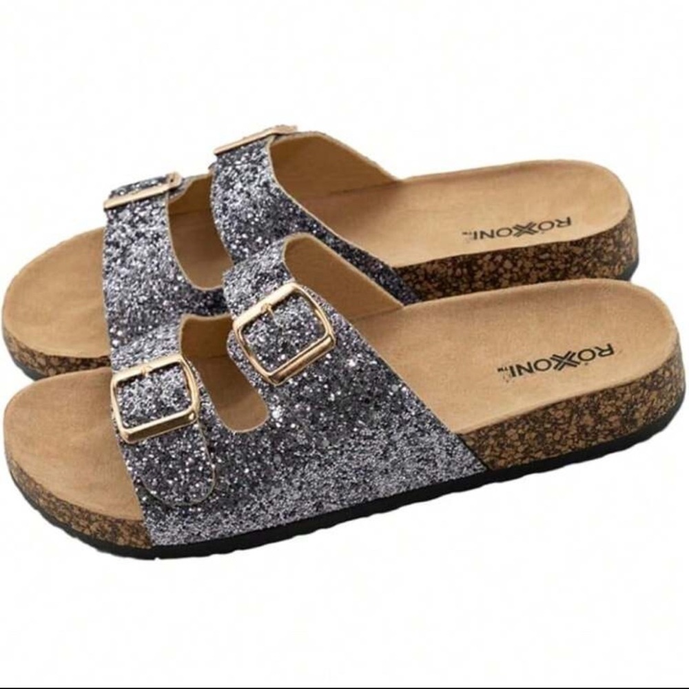 NWT Silver Roxoni  Glitter Sandals